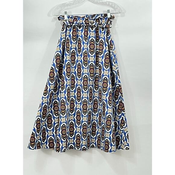 LA DOUBLEJ Sz S Small Sardegna Skirt Amalfi Print Blue Navy Gold Cotton Midi - Picture 3 of 10